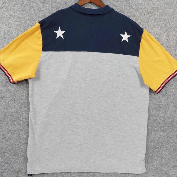 Born Fly Polo Shirt Mens XL Anytown USA Colorblock Yellow Navy Blue Extra Large - Picture 10 of 10